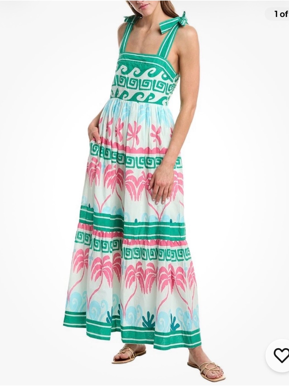Beach Riot Large Tie-Shoulder Maxi Dress in Teal, Pink & White